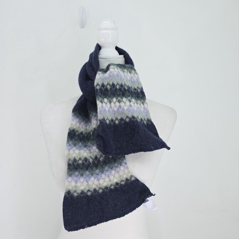 Men's Navy White Fuzzy Lambswool Angora Scarf Wrap